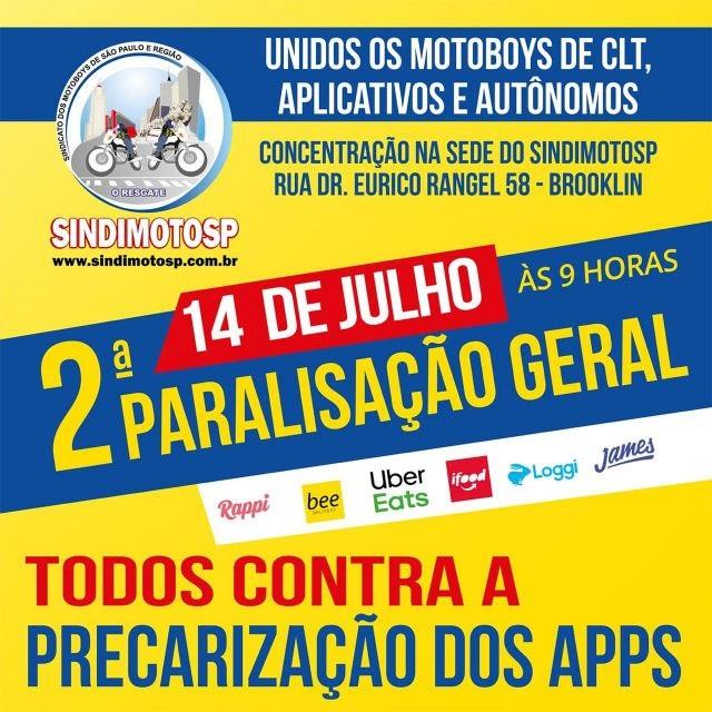 Motoboys e bikeboys paralisam trabalho de novo na terça-feira (14)